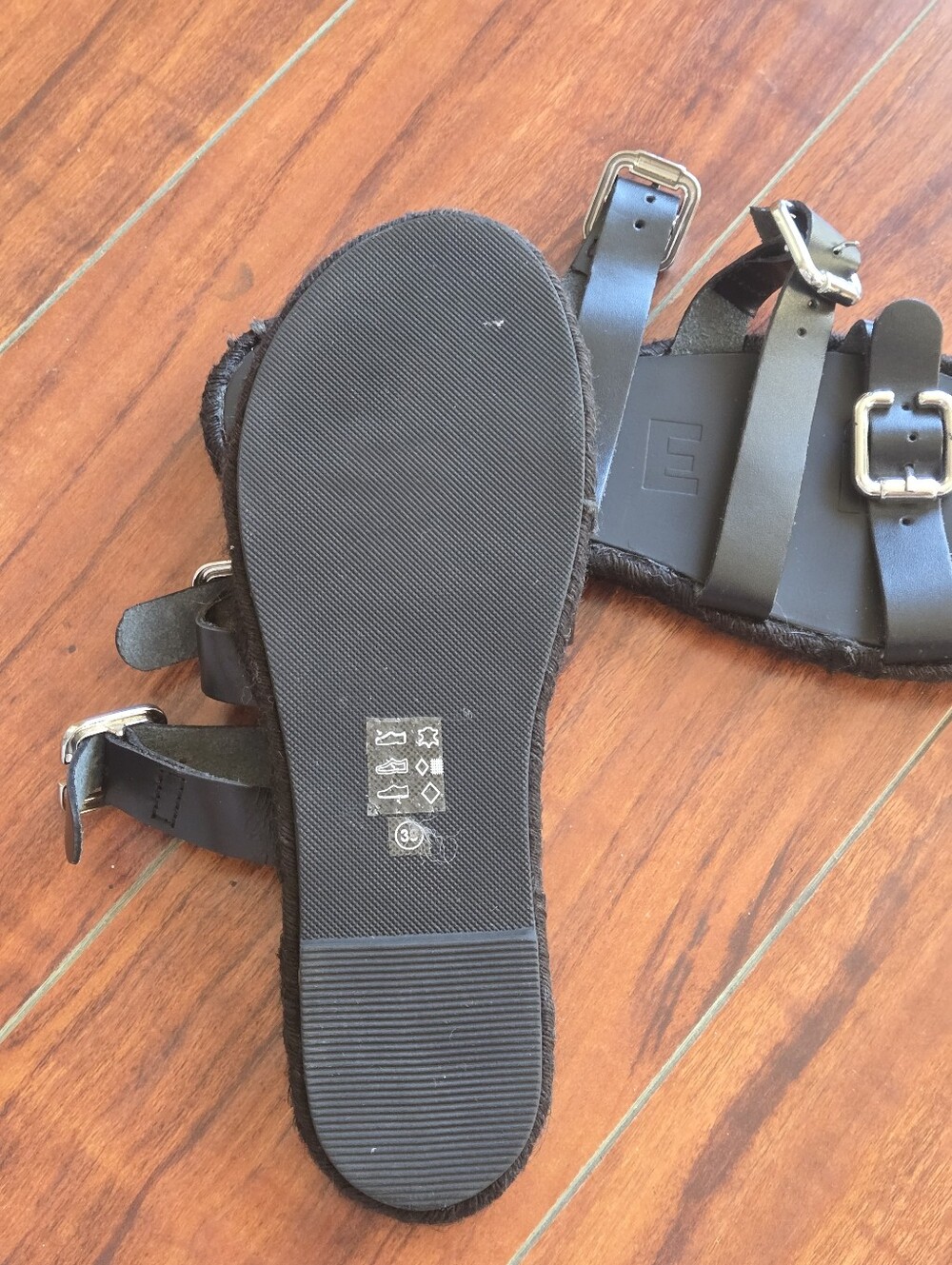 Manebi Black Leather Triple-Strap Buckle Espadrille Women's Western Sandal 39 Eu — image 3 of 5
